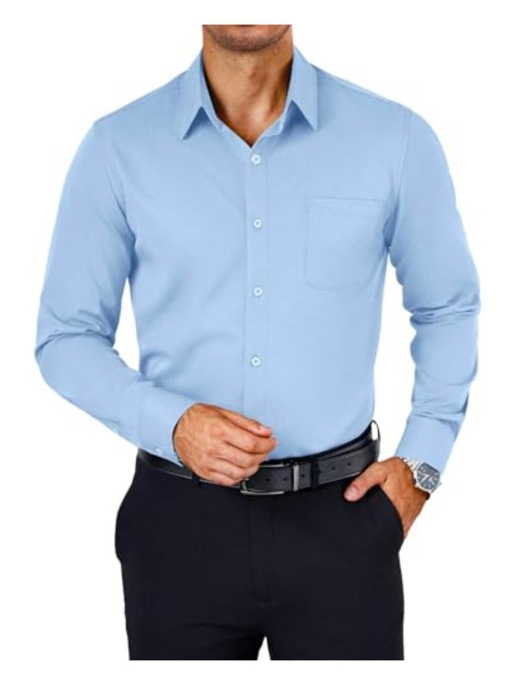 Mens Wrinkle Free Dress Shirt Long Sleeve Button Down Slim Fit Business